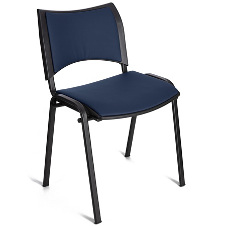 Chaise conférence ROMEL CUIR, Rembourrage Commode, Empilable, Piétement Noir, Bleu