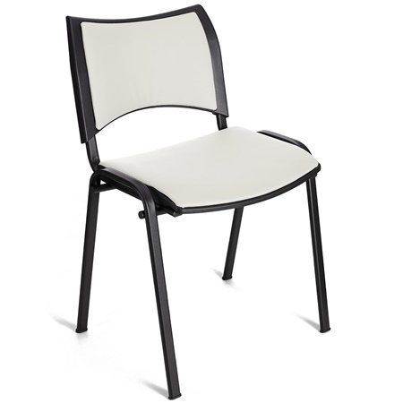 Chaise conférence ROMEL CUIR, Rembourrage Commode, Empilable, Piétement Noir, Blanc