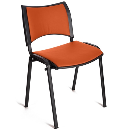 Chaise conférence ROMEL CUIR, Rembourrage Commode, Empilable, Piétement Noir, Orange