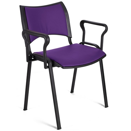 Chaise conférence ROMEL AVEC ACCOUDOIRS CUIR, Rembourrage Commode, Empilable, Piétement Noir, Violet