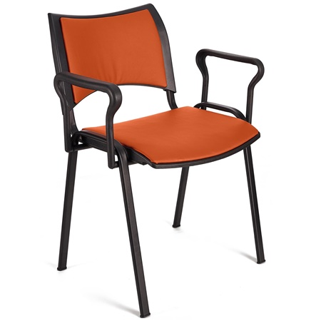 Chaise conférence ROMEL AVEC ACCOUDOIRS CUIR, Rembourrage Commode, Empilable, Piétement Noir, Orange