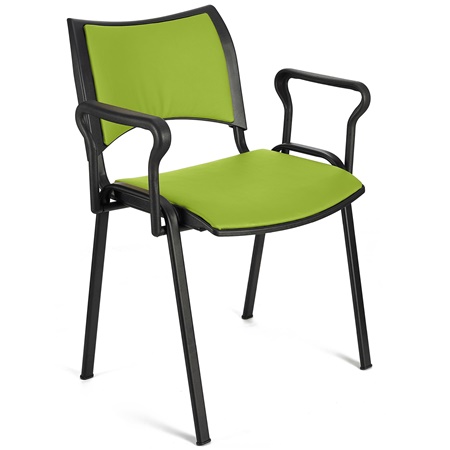 Chaise conférence ROMEL AVEC ACCOUDOIRS CUIR, Rembourrage Commode, Empilable, Piétement Noir, Vert