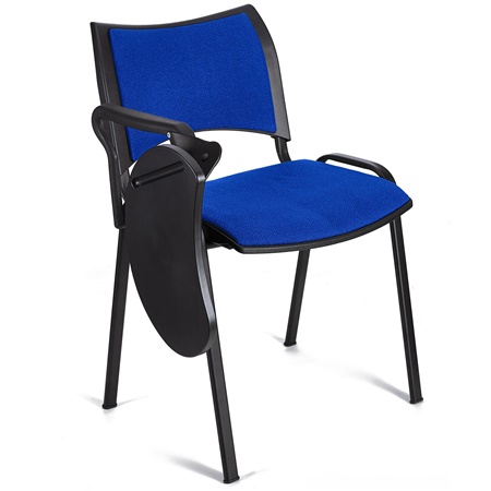 Chaise conférence ROMEL AVEC TABLETTE, Rembourrage Commode, Empilable, Piétement Noir, en Tissu, Bleu