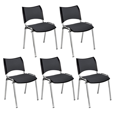 Lot de 5 Chaises conférence ROMEL, Rembourrage Commode, Empilables, Piétement Chromé, en Tissu, Gris