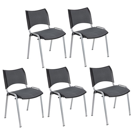 Lot de 5 Chaises conférence ROMEL, Rembourrage Commode, Empilables, Piétement Gris, en Tissu, Gris