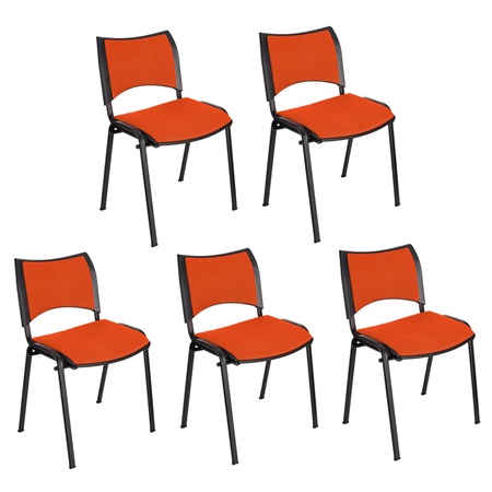 Lot de 5 Chaises conférence ROMEL, Rembourrage Commode, Empilables, Piétement Noir, en Tissu, Orange