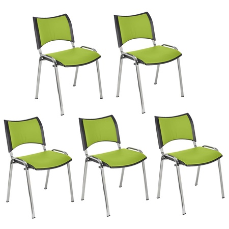 Lot de 5 Chaises conférence ROMEL CUIR, Rembourrage Commode, Empilables, Piétement Chromé, Vert