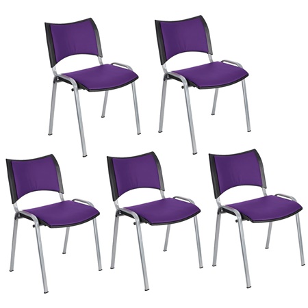 Lot de 5 Chaises conférence ROMEL CUIR, Rembourrage Commode, Empilables, Piétement Gris, Violet