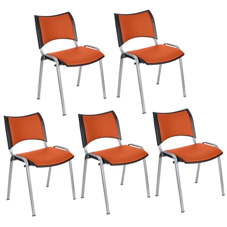 Lot de 5 Chaises conférence ROMEL CUIR, Rembourrage Commode, Empilables, Piétement Gris, Orange