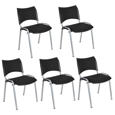 Lot de 5 Chaises conférence ROMEL CUIR, Rembourrage Commode, Empilables, Piétement Gris, Noir