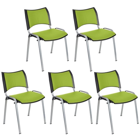 Lot de 5 Chaises conférence ROMEL CUIR, Rembourrage Commode, Empilables, Piétement Gris, Vert