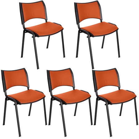 Lot de 5 Chaises conférence ROMEL CUIR, Rembourrage Commode, Empilables, Piétement Noir, Orange