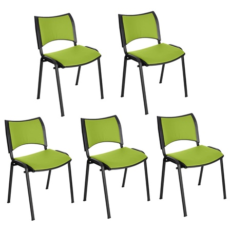 Lot de 5 Chaises conférence ROMEL CUIR, Rembourrage Commode, Empilables, Piétement Noir, Vert