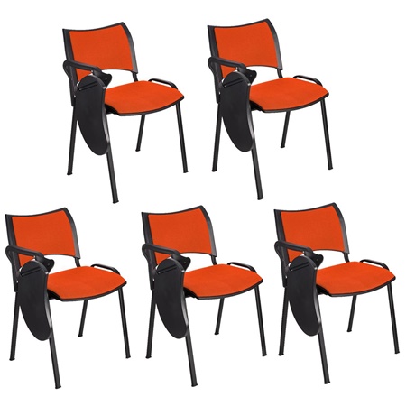 Lot de 5 Chaises conférence ROMEL AVEC TABLETTE, Rembourrage Commode, Empilables, Piétement Noir, en Tissu, Orange