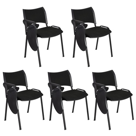 Lot de 5 Chaises conférence ROMEL AVEC TABLETTE, Rembourrage Commode, Empilables, Piétement Noir, en Tissu, Noir