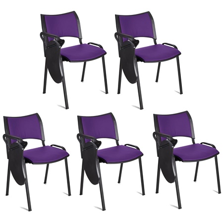 Lot de 5 Chaises conférence ROMEL AVEC TABLETTE CUIR, Rembourrage Commode, Empilables, Piétement Noir, Violet