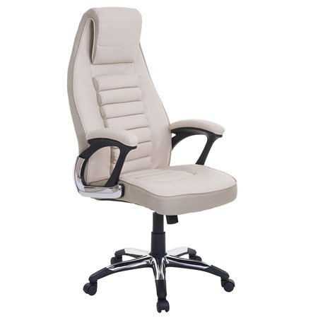 Chaise de Bureau PANDA, Grand rembourrage, Appui-tête intégré, Revêtement en Cuir, Crème