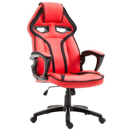 Chaise Gaming GOTHAM, Mécanisme d’Inclinaison Basculant, Design Sportif, en Cuir Rouge