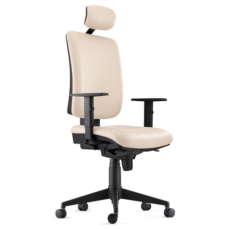 Chaise ergonomique PIERO, Appui-tête et Accoudoirs Ajustables, en Cuir Crème