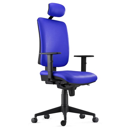 Chaise ergonomique PIERO, Appui-tête et Accoudoirs Ajustables, en Cuir Bleu