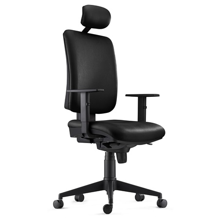 Chaise ergonomique PIERO, Appui-tête et Accoudoirs Ajustables, en Cuir Noir