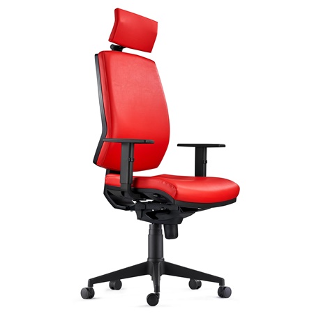 Chaise Ergonomique OLIVER, en Cuir Rouge, Appui-tête, Utilisation 8 Heures, Rembourrage Epais