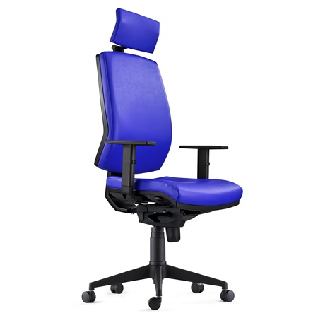 Chaise Ergonomique OLIVER, en Cuir Bleu, Appui-tête, Utilisation 8 Heures, Rembourrage Epais