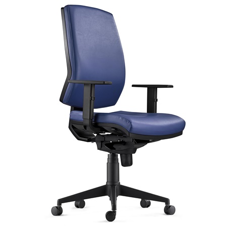 Chaise Ergonomique OLIVER, en Cuir Authentique Bleu, Utilisation 8 Heures, Rembourrage Epais