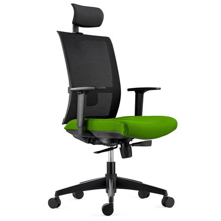 Chaise Ergonomique AXEL, avec Appui-tête, Support Lombaire, en Tissu Ignifuge et Maille, Vert