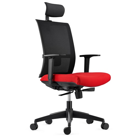 Chaise Ergonomique AXEL, avec Appui-tête, Support Lombaire, en Tissu Ignifuge et Maille, Rouge