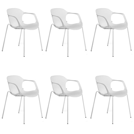 Lot de 6 Chaises visiteur DASTI, Confortables et Empilables, Accoudoirs Intégrés, Blanc