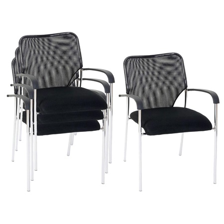 Lot de 4 Chaises visiteur JAMAICA, Robuste et très Commode, en Maille Respirable, Noir