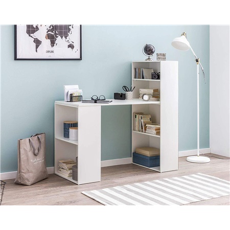 Bureau Informatique YASMINE, Dimensions 120x120x53 cm, en Bois, Blanc