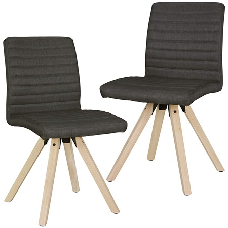 Lot de 2 Chaises visiteur MILAK, Design Rétro, Structure en Bois, en Tissu, couleur Anthracite