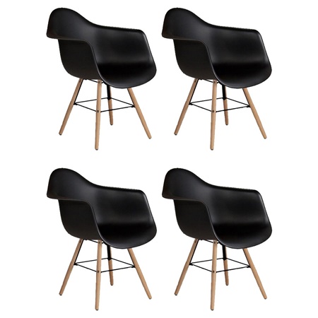 Lot de 4 Chaises Visiteur GARI, Design Exclusif, Structure en Acier, Piétement en Bois de Hêtre, Noir 