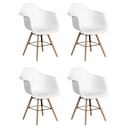 Lot de 4 Chaises Visiteur GARI, Design Exclusif, Structure en Acier, Piétement en Bois de Hêtre, Blanc