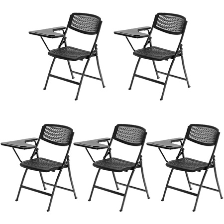 Lot de 5 Chaises JASPER AVEC TABLETTE, Pliantes, en Acier, Noir