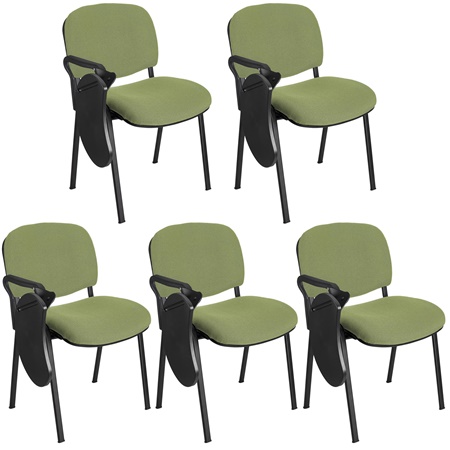 Lot de 5 Chaises Visiteur MOBY avec TABLETTE écritoire rabattable, Prix incroyable! Vert Olive et Piétement Noir