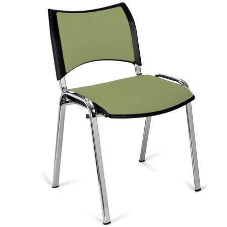 Chaise conférence ROMEL, Rembourrage Commode, Empilable, Piétement Chromé, en Tissu, Vert Olive