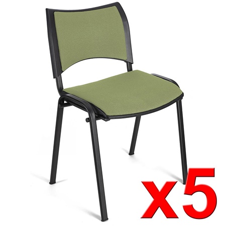 Lot de 5 Chaises conférence ROMEL, Rembourrage Commode, Empilables, Piétement Noir, en Tissu, Vert Olive