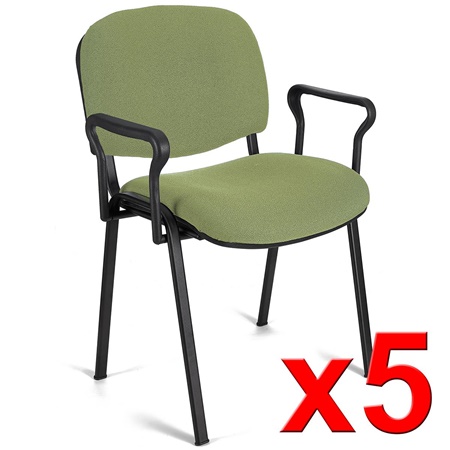 Lot de 5 Chaises visiteur MOBY BASE AVEC ACCOUDOIRS, Commode et Pratique, Piétement Noir et Tissu Vert Olive