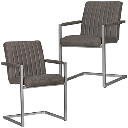 Lot de 2 Chaises de Réunion BAKARA, Design Élégant, Piétement Métallique Gris, en Tissu couleur Anthracite