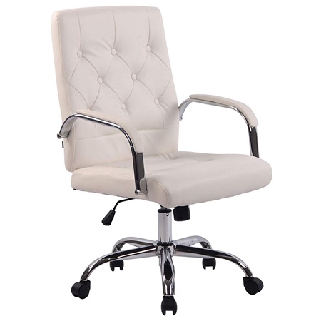 Chaise de bureau NESI, Structure Métallique, en Cuir Capitonné, couleur Blanc