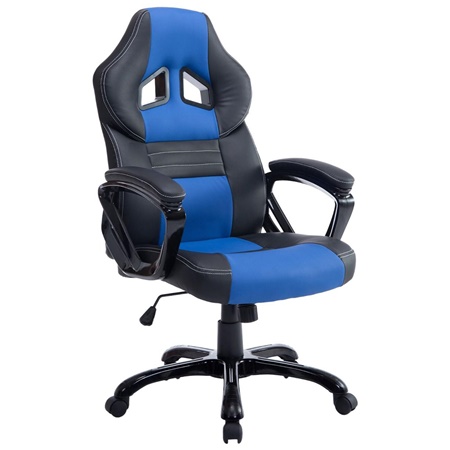 Fauteuil Gamer RICKON, Design Sportif, Grand Rembourrage, Cuir, Noir et Bleu