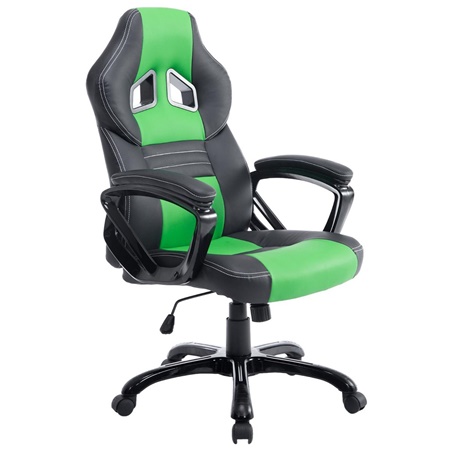 Fauteuil Gamer RICKON, Design Sportif, Grand Rembourrage, Cuir, Noir et Vert