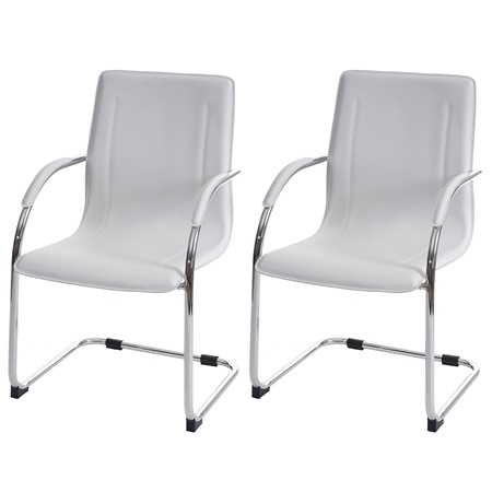 DEMO# Lot de 2 Chaises Conférence ZEUS, Structure métallique, Design exclusif et Revêtement en Cuir, Blanc
