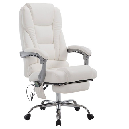 Fauteuil de bureau COMODITY MASSAGE CUIR, Repose-pieds Extensible, Fonction massage, Blanc