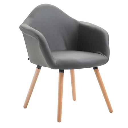 Chaise visiteur MARTA, Design Exclusif, Pieds en Bois, Revêtement en Cuir, Gris