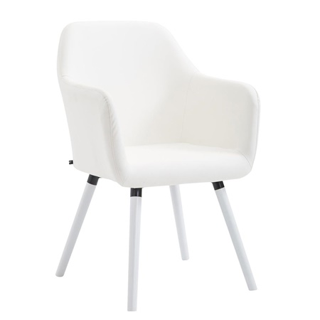 Chaise visiteur NEIGE CUIR, Grand Rembourrage, Structure et Piétement en Bois couleur Blanche, Blanc