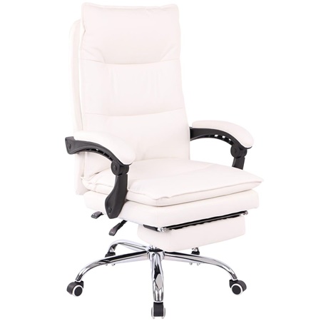 Fauteuil de bureau MARIUS, Repose-pieds, Confortable, en Cuir, Blanc